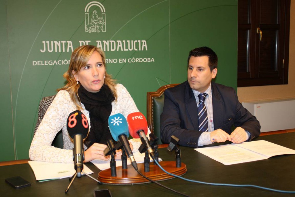 la directora gerente de Andalucía Emprende y el delegado territorial de Economía durante la rueda de prensa