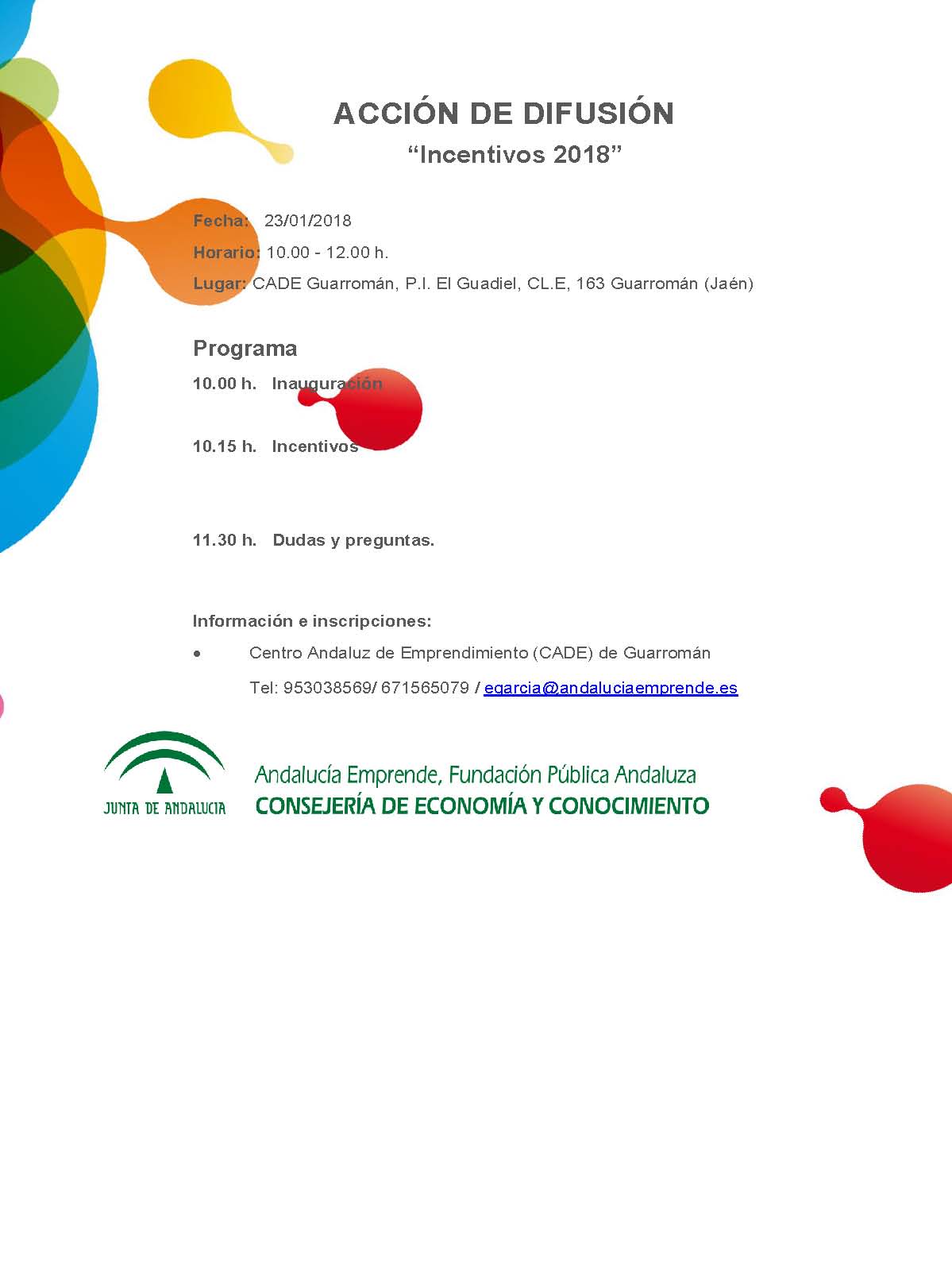 Acción de difusión: Incentivos 2018 - Andalucía Emprende 